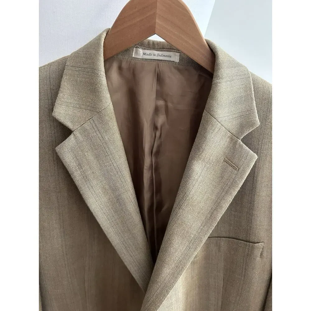 Lauren Ralph Beige Lauren Silk Wool Blazer  Size 44S Preppy Old Money